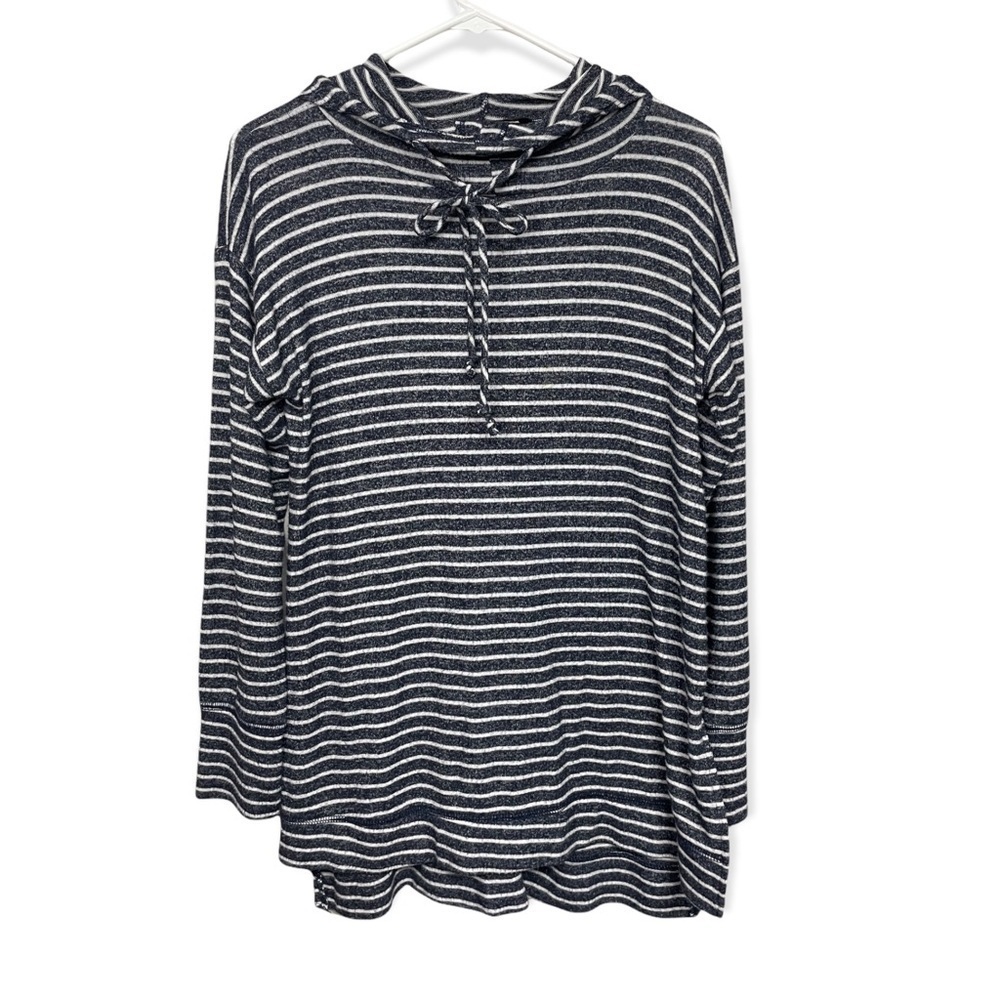 Peyton Jensen Navy Stripe Hooded Knit Tunic Medium